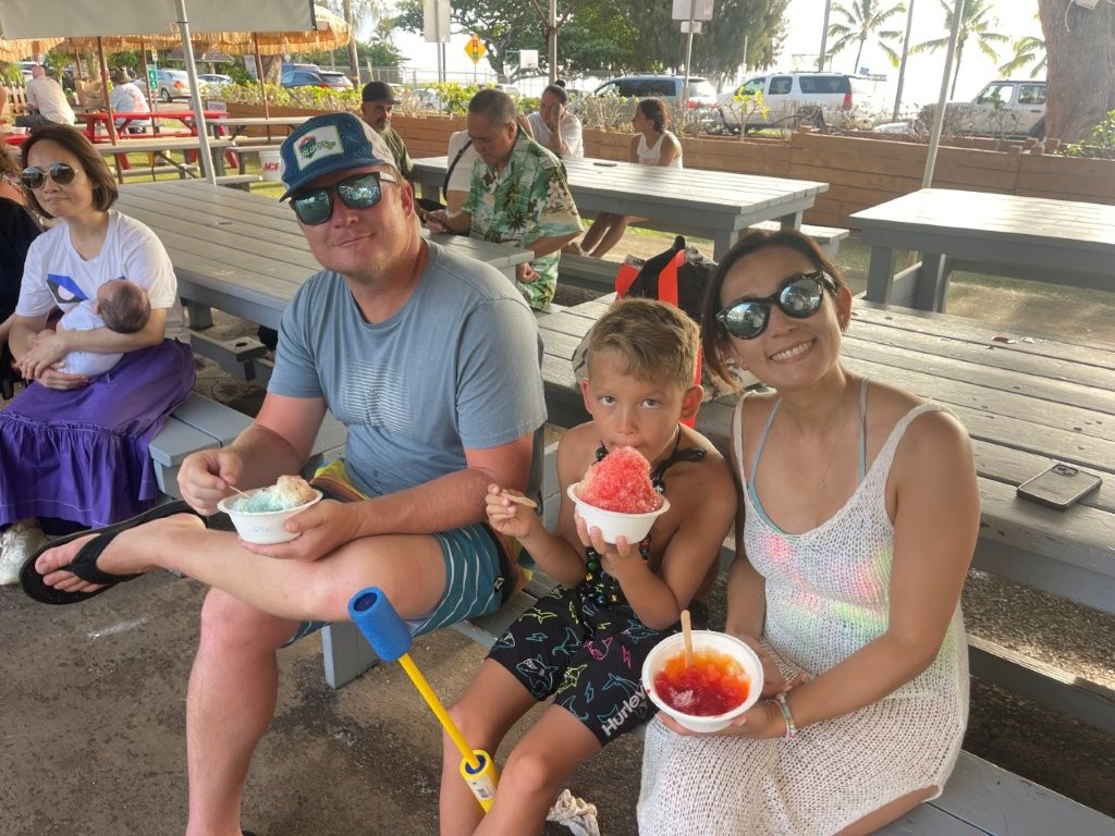 Kirk, Hudson, & Melanie having Shave Ice at Shark's Cove Kirk, Hudson, & Melanie having Shave Ice at Shark's Cove