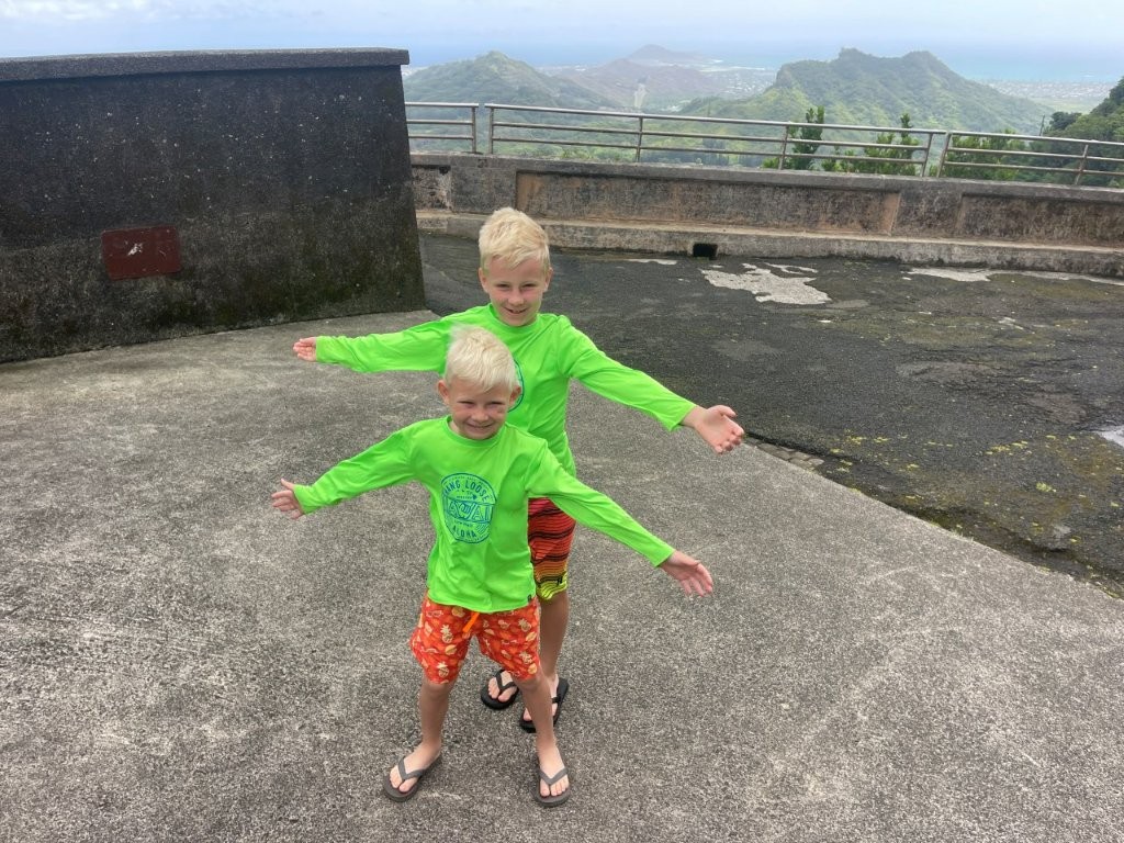 Declan and Kason at Pali Lookout Chad and Declan at Kapena Falls