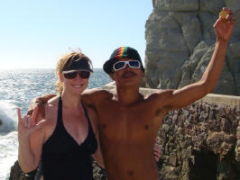 Deanna with cliff diver in Mazatlan 