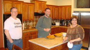 Sandy Staab, Chad Bliss, & Janelle Bliss in the Bliss kitchen