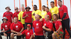 Ampsurf instructors in red, participants in yellow at La Jolla