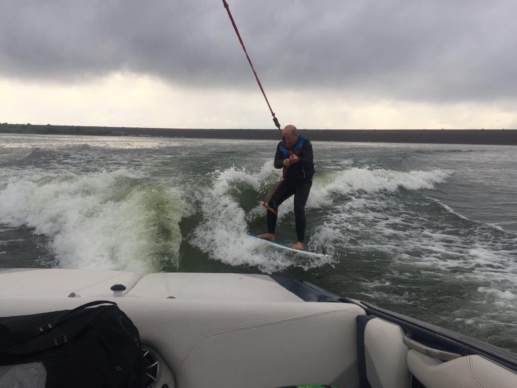 Willy's first attempt at wakesurfing