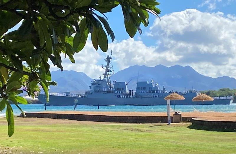 Battleship headed into Pearl Harbor
