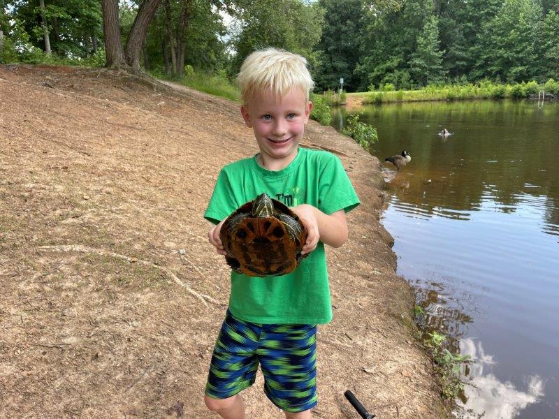 Declan caught a turtle at Bogan Park