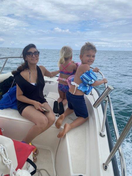 Melanie, Brooklyn and Hudson on Willy's boat