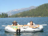 Deanna and Melanie float in Hume Lake