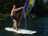 Deanna sailboarding at Hume